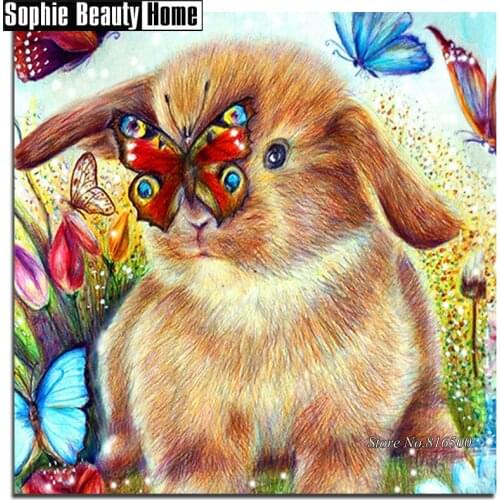 5D DIY Full Drill Diamond Painting Rabbit&Butterfly Diamond Embroidery Cross Stitch Animal Rhinestone Mosaic Wedding Decor188143