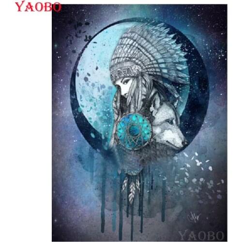 5D Diy diamond painting Dream catcher Full square/round diamond embroidery Indian woman wolf Cross Stitch Rhinestone mosaic sale