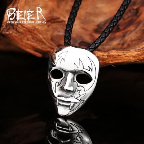 Beier Stainless Steel Skull Mask Pendant Chain Necklace men Jewelry LLLHP183P