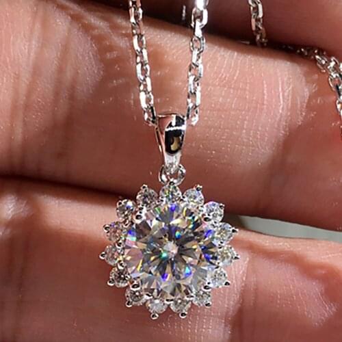 10K White Gold Women Pendants Necklaces Moissanite Diamond 0.5 1 2 3 4 5 Carat Round Sun Flower Wedding Engagement Party Gift