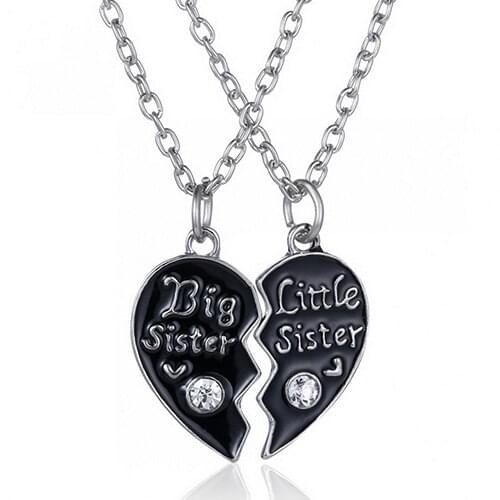 2 Pcs "Best Sister" "Little Sister" Heart Pandent Friendship Chain Necklaces BD9I