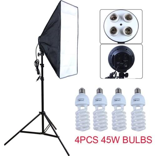 Photo studio Softbox 50*70cm 100-240V Lighting Box E27 4-Lamp-Holder 4pcs 220V 45W Bulbs with 2m Light Stand photography Kit