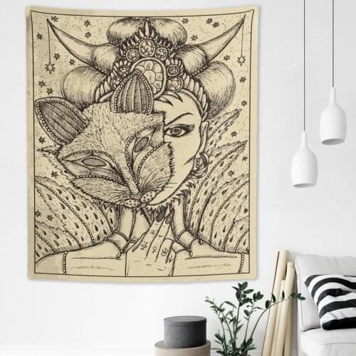 Fox Tarot Tapestry Mystic Forest Folklore Gothic Occult Witchy Décor