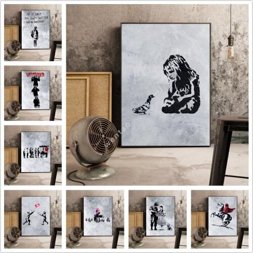 Banksy Graffiti Art Canvas Painting Girl With Red Balloon Painting Black and White Wall Art Poster Nordic Living Room Home Decor