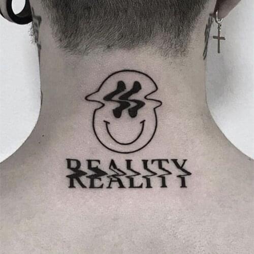 Ins Hot Smiling Face Neck Fake Tattoo Stickers for Men Women Waterproof Temporary Tatto Flash Tatoo Body Art Smile