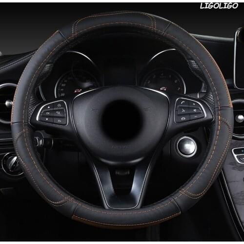 LIGOLIGO Leather Car Steering Wheel Cover For Isuzu D Max Trooper Rodeo Mux Ertiga APV Ignis Edition SX4