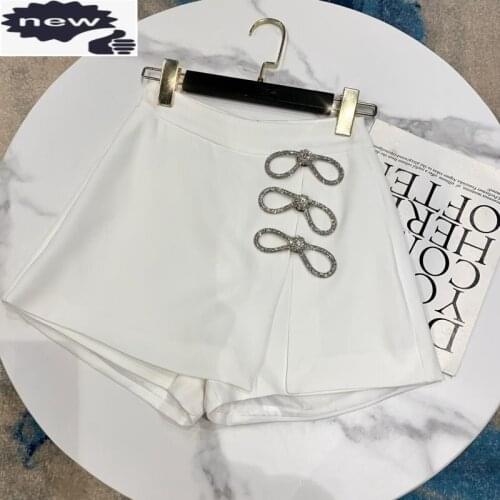 Summer Diamonds Bowknot Black Sweet High Waist Women Designer Mini Skirt Female White Zipper Straight Shorts