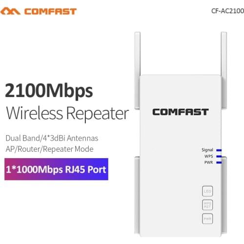 2100Mbps Powerful Gigabit Dual Band 2.4&5.8GHz Wireless WiFi Repeater Signal Booster 4*3dBi Antennas Long Range WiFi Amplifier