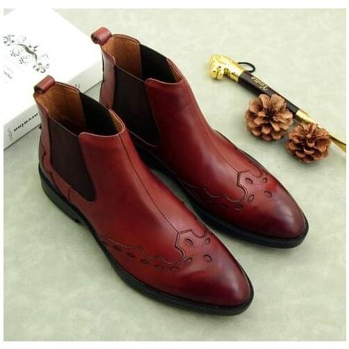 2 colour Fashion men slip-on casual boots Genuine leather carved High-top oxford men business dress boots