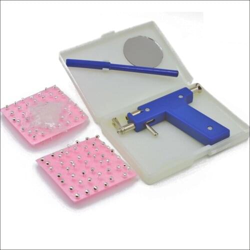 Professional No Pain Steel Safe Blue Pro Steel Ear Nose Body Piercing Gun Tool Kit 98 PCS Instrument Studs Set Jewelry Tool