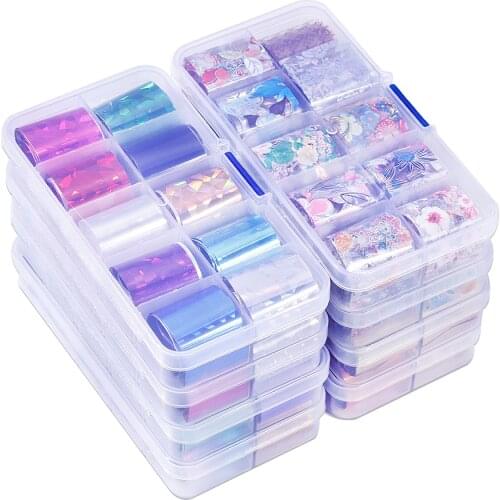 Set of 10pcs Starry Sky Nail Foil (10 colors) Holographic Paper Decals Nail Art Transfer Sticker 2.5*100cm Nail Tools(10PCS, 8)