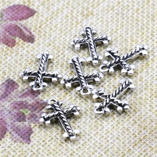 New 50PCS Lucky Cross Kaddish DIY Loose Finding Accessories Copper Metal Jewelry Making Design Pendant Necklace Women 15x20mm