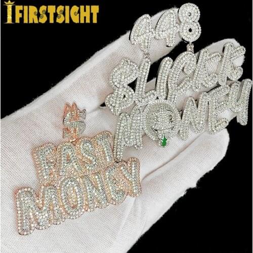 2021 New Iced Out Bling Letters Fast Money Pendant Necklaces Gold Color AAA Zircon Dollar Symbol Charm Mens Hip Hop Jewelry