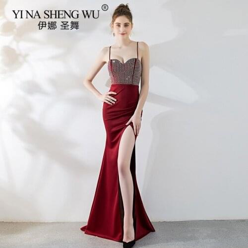 New Sexy Emerald Green Long Dresses Mermaid Long High Split Spaghetti Straps Formal Prom Party Gown Vestidos De Fiesta De Noche