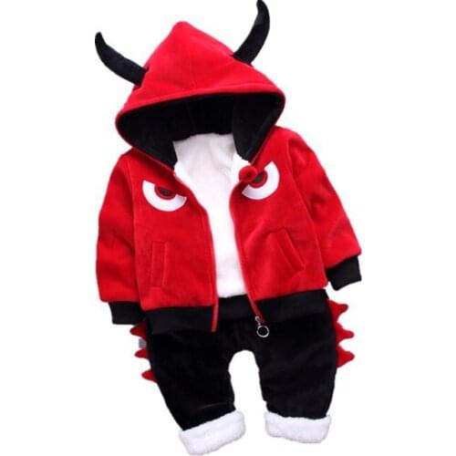 2019 Winter new children with velvet hat cotton 2 pieces set