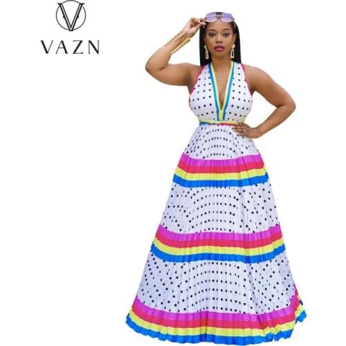 VAZN 2021 Hot Popular Dot Backless Chiffon Maxi Long Cake Dress Sexy Halter Sleeveless Young Style Women For Evening Robe