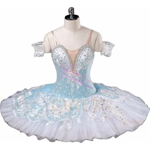 Adult Professional Ballet Tutu Blue White Nutcracker Performance Pancake Tutus Ballet Stage Costume Women