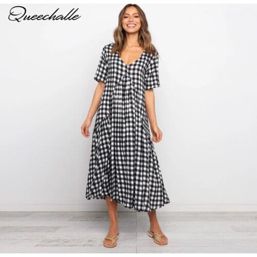 Летние платья в клетку QUEECHALLE China At AliExpress