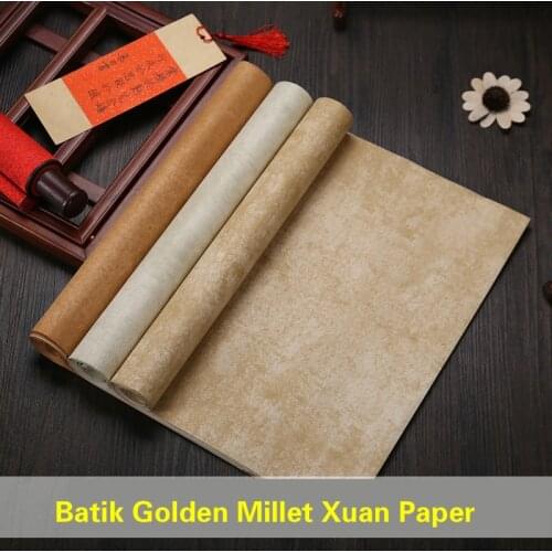 10 Sheets Handmade Rice Paper Four & Six Feet Batik Vintage Golden Millet Xuan Paper National Exhibition of Antique Works Paper