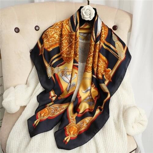 Luxury 2021 Design Satin Silk Square Scarf for Women 90cm*90cm Headscarves Shawl Fashion Print Underscarf Bandana Accessories