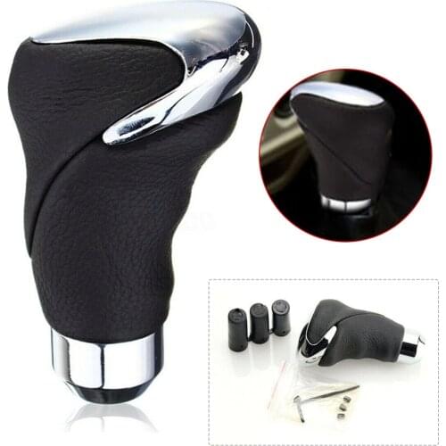 Mayitr 1pc Auto Accessory Manual Automatic Car Shift Knob Gear Stick Shifter Black Leather Metal DIY Parts