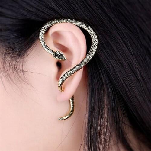 Retro Gothic Rock Punk Snake Earrings Unisex Ear Clip Cartilage Piercing Jewelry Ear Jacket Earrings