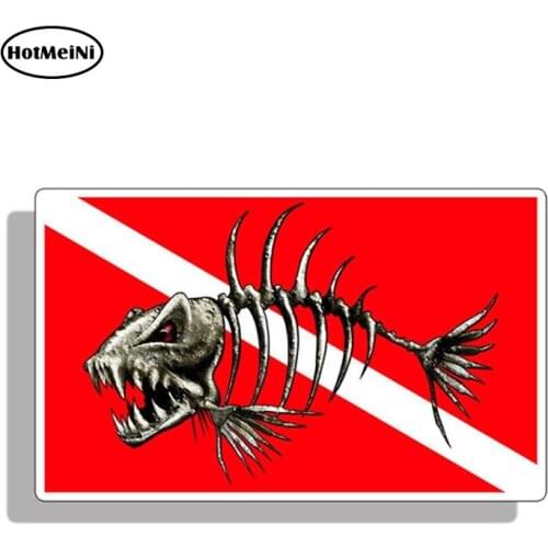 HotMeiNi 13cm X 8cm Car Styling Skull Bone Fish Diver Down Sticker Scuba Diving Dive Decal Car Truck Laptop Boat Car Stickers