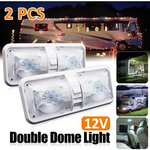 RV LED Light 12V 800lm 6000-6500K Ceiling Fixture Camper Trailer Marine Double Dome Light 48 LEDs Wholesale Quick delivery CSV