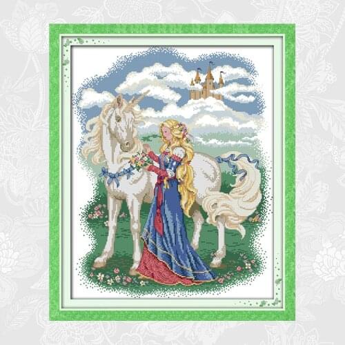 White Horse and Princess Patterns Counted Printed on Canvas 11CT 14CT Cross Stitch kits Handwork Needlework Embroidery