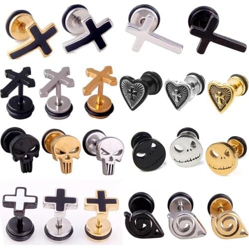 High Grade Stainless Steel Stud Earrings Anime Cross For Women Girls Fashion Geometric Ear Jewelry Birthday Gifts 2pieces