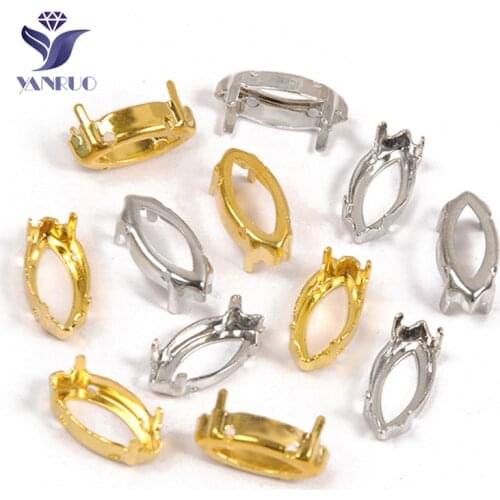 YANRUO 4200 4227 Navette High Metal Sewing Claws Pointback Strass Sewn Crystal With Claw Setting Gold Studs For Rhinestones