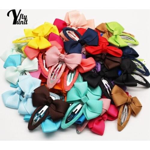 Yundfly 2pcs/lot 5 CM Grosgrain Ribbon Bowknot BB Clips Toddler Solid Color Bows Bangs Hairpins Baby Headwear Hair Accessories