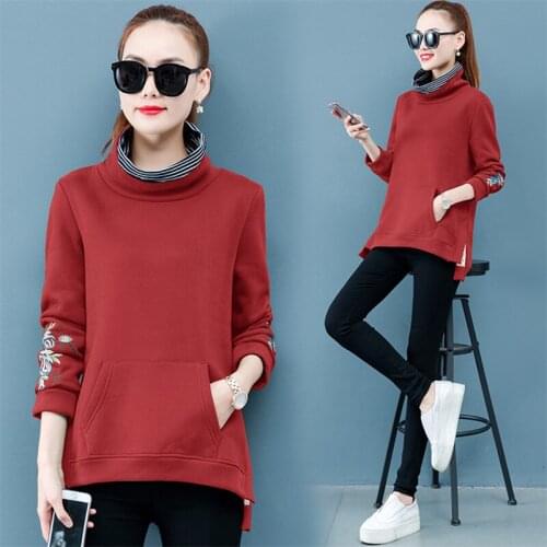 Plus velvet ciothes Autumn Winter New fashion Women hoodie Top Loose Long sleeve Pullover women High collar bottom coat tide 3XL