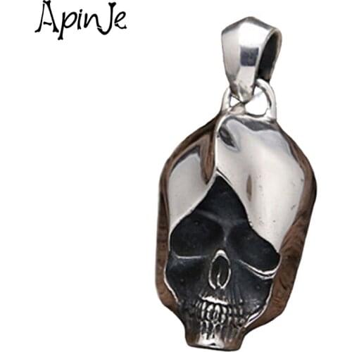 Apinje 925 Sterling Silver Pendant Personality Skull Necklace Pendant Men And Women Punk Jewelry
