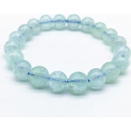 10 mm Women Blue Bracelets Natural Crystal Aquamarines Beads Bangle Not Glass Not Synthetic Really Color