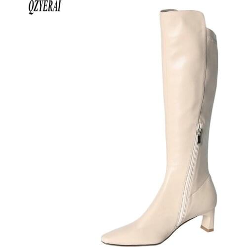New winter Mid-Calf boots Genuine leather Women boots Fashion boots stretch warm cowhide western snow Female boots Women shoes