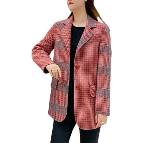 Quality Double-sided cashmere coat Womens Casual long Wool Suit Jacket Autumn Winter New high-end Korean Plaid Wool Blazer F1164