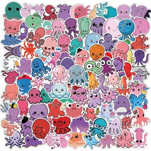10/30/50/100PCS Cute Cartoon Octopus Stickers Waterproof Fridge Guitar Laptop Motorcycle Skateboard Joke Decal Kid Toy Gift