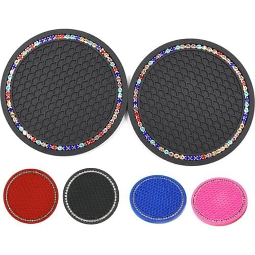 2Pcs Car Coasters Anti-slip Wear-resistant Rhinestone Universal Bottle Pad for Car