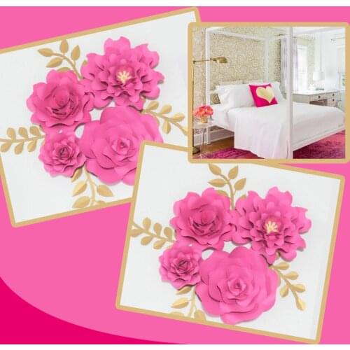 2018 DIY 4pcs Rose Giant Paper Rose 4 Leaves Flores Artificiales Fleur Artificielle For Wedding & Event Backdrop Party Nursery