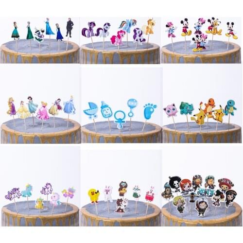 24Pcs/pack Decorate Birthday Party Cake Topper With Sticks Kids Favors Sofia Frozen Unicorn Theme Baby Shower Cupcake Topper Set