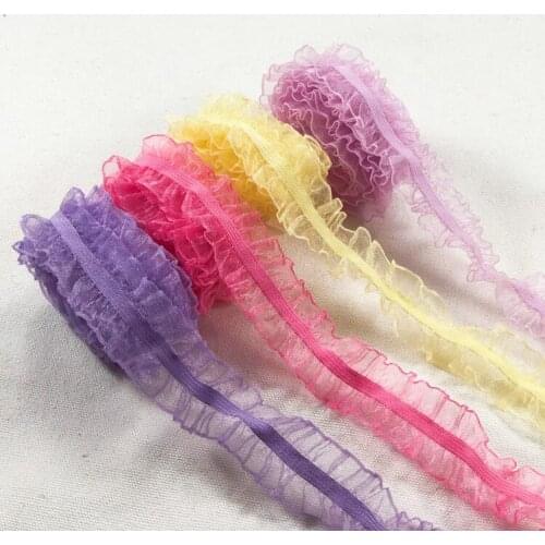 5 Yards Hot Blue Pink DIY Bilateral Elastic Lace Trim Garment Stretch Ruffle Lace Fabric Ribbon Lace Accessories 2.5cm Width