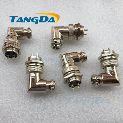 Tangda 5pcs Aviation Plug Male+Female 90 degree Connector 16mm 2Pin 2P GX16 elbow 16mm M16 2 core right angle A