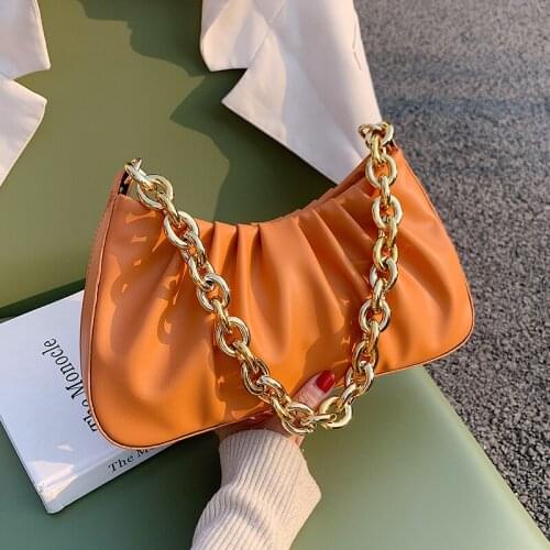 Folds Design PU Leather Underarm Shoulder Bags For Women 2021 Winter Branded Handbags And Purses Luxury Chain Totes