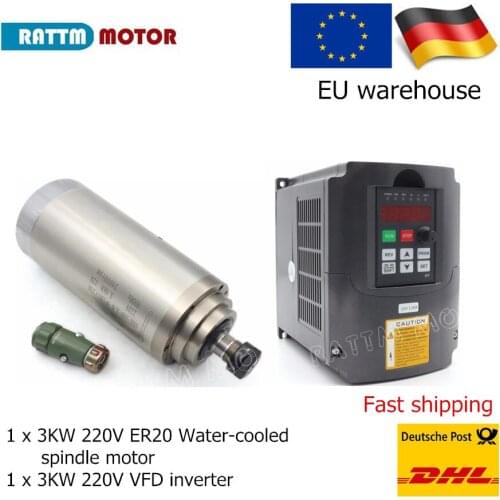 EU Ship 3KW 220V ER20 Water cooling lathe Spindle Engraving Milling Grind 100x220mm 400Hz & 3KW 220V Inverter VFD