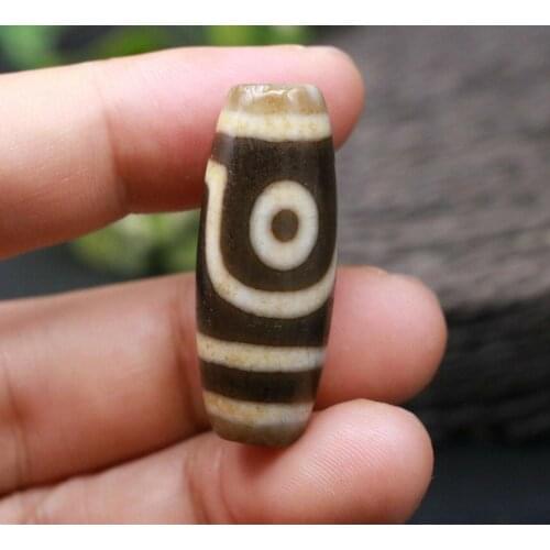 Energy Tibetan Old Ivory Color Agate 2 eye Love totem dZi Bead 38mm