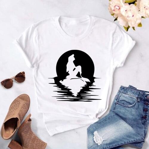 Women T Shirt Princess Ariel The Little Mermaid Print Tshirt Unisex Short Sleeve O Neck Loose T-shirt Ladies Summer Causal Tee