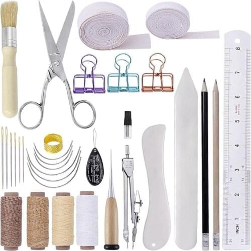 Imzay 32PCS Hand Bookbinding Tools Kit With Bookbinding Waxed Thread,Sewing Needles For Paper Bookbinding Beginners