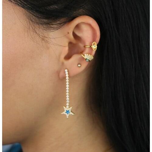 Graceful Long Tennis Chain Star Dangle Earring Paved Iced Out CZ Crystal Full And Enamel Super Star Pendant Earring Fine Jewelry