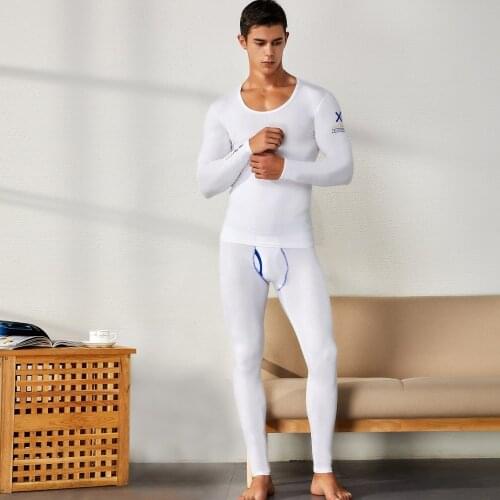 SEOBEAN 2019 WINTER AUTUMN NEW Mens sexy SOLID Long johns Low Rise Thermal Underpants leggings and top set